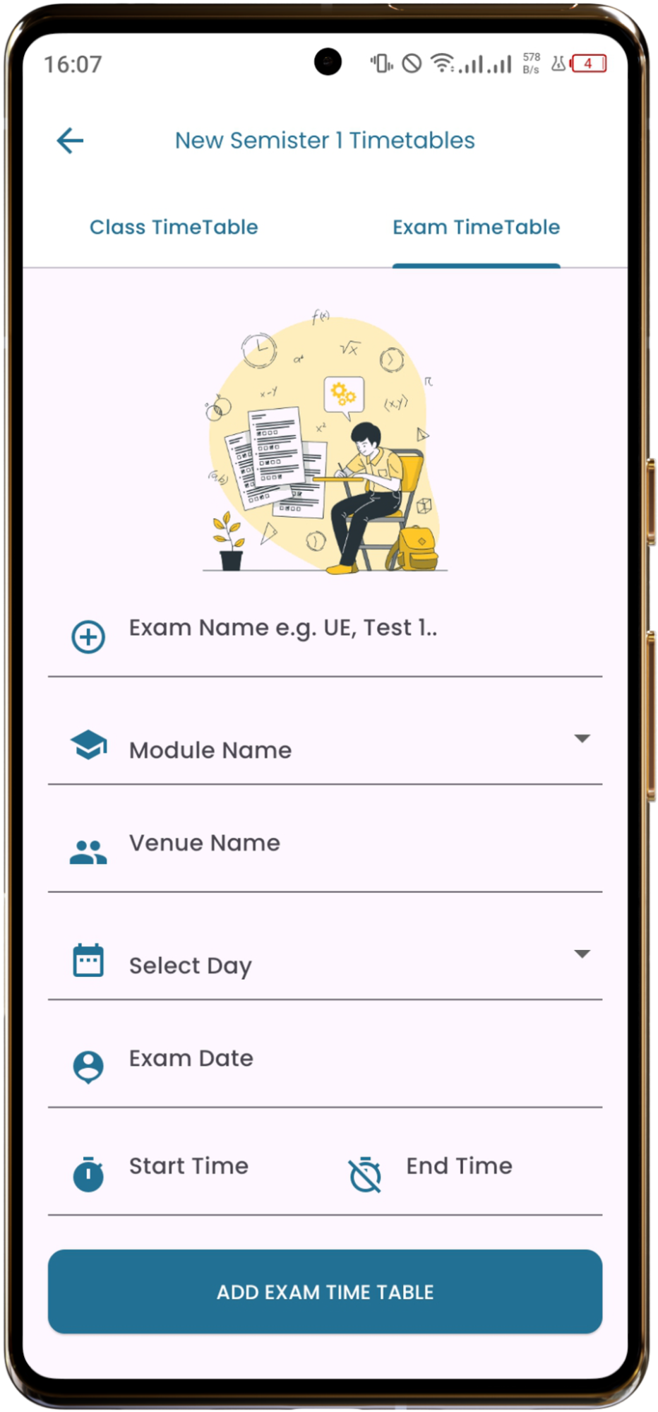 Exam Timetable Interface